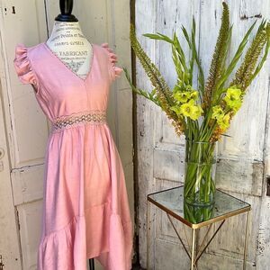 DUSKY PINK HI-LOW SLEEVELESS RUFFLE SUMMER DRESS BNWT Size S M L